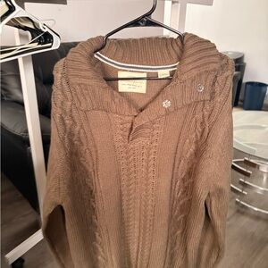Cable Knit Hooded Sweater - Brown